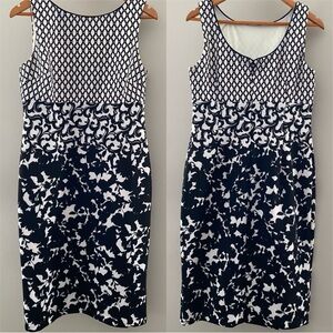 White House Black Market Mixed-Print Midi Fully Lined Sleeveless Dress